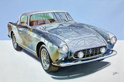 1957 Ferrari 250 GT Coupe by Boano by Roz Wilson - Varnished Original Painting on Stretched Canvas sized 36x24 inches. Available from Whitewall Galleries